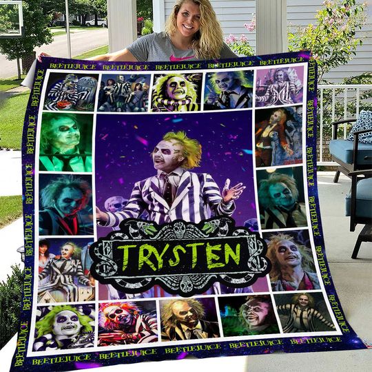 Personalized Funny Halloween Throw Blanket, Custom Beetle Juice Quilt Blanket, Beetle Juice Blanket, Halloween Blanket, 80s Movie Blanket