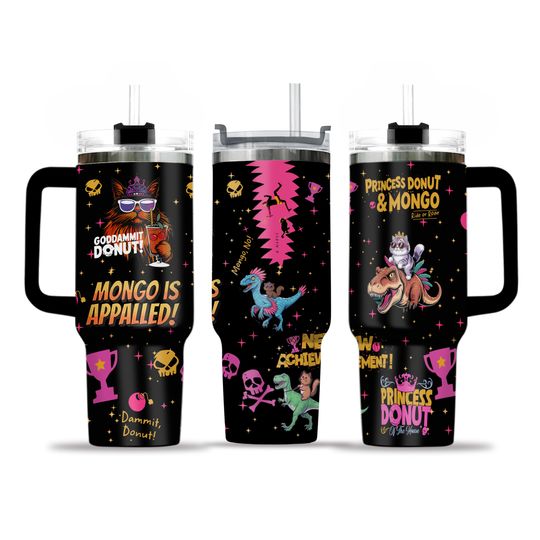 Princess Donut And Mongo 40oz Tumbler with Handle, Dungeon Crawler Carl Stainless Tumbler, Fantasy Book Drinkware Tumbler, Bookish Tumbler