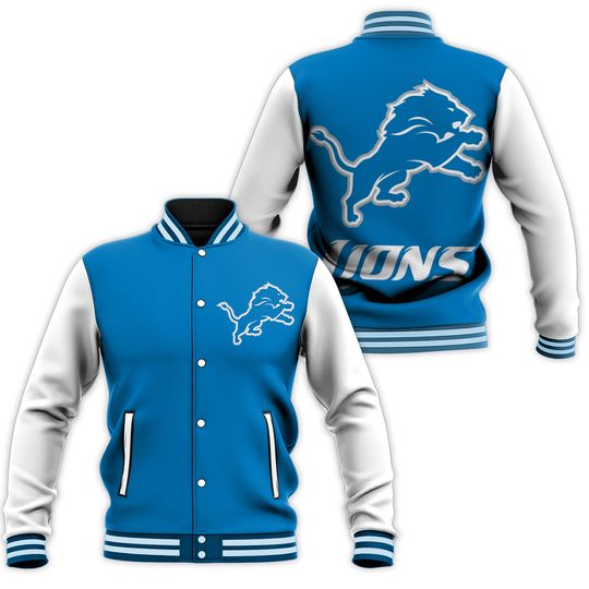Detroit Lions Sky Blue Body White Letterman Jacket Varsity Jacket