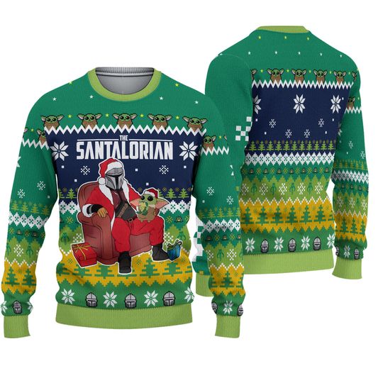 Mandalorian Grogu Ugly Sweater, Christmas Mandalorian Sweater