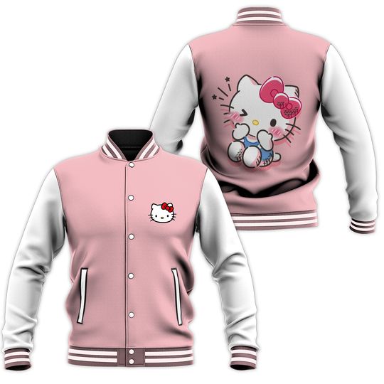 Hello Kitty Baseball Jacket Men Women Hip Hop Harajuku Jackets Streetwear Kids Boys Girls Loose College Coats