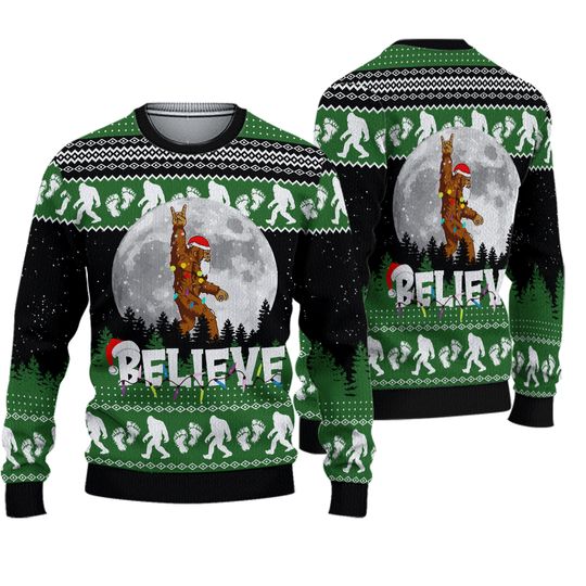 Bigfoot Ugly Christmas Sweater, Funny Sasquatch Xmas Sweater, Camping Holiday Sweater, Gifts For Hikers, Animal Lover Gift For Him