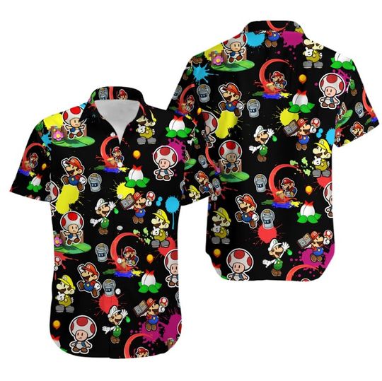 Super Mario Shirt, Mario Hawaiian Shirt, Mario Bros Shirt, Nintendo Shirt, Hawaiian Beach Shirt, Summer Vacation, Button Up Shirt