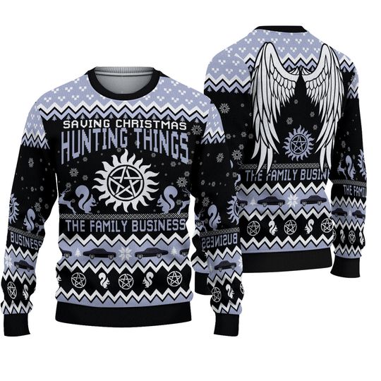 Supernatural Christmas Ugly Sweater, Hunting Family Business Sweater