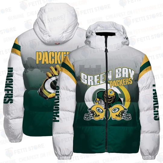 Green Bay Packers Logo Pattern AOP Unisex Puffer Jacket Down Jacket