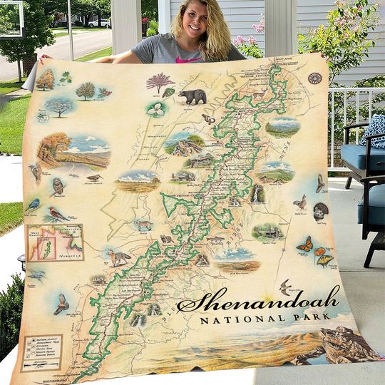 Shenandoah National Park Map Fleece Blanket-Soft, Cozy, and Warm Throw