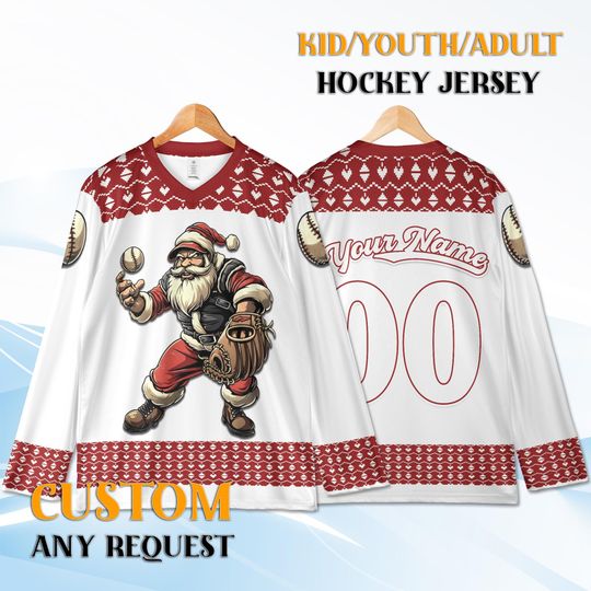Discover Custom Christmas Hockey Jersey, Kid Youth Adult Personalized Name Number Gift