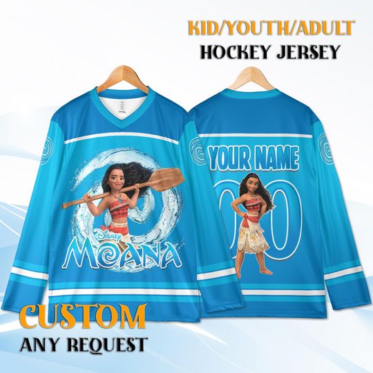 Discover Custom Moana Hockey Jersey, Personalized Name & Number, Disney Princess Jersey, Ocean Theme Birthday Outfit
