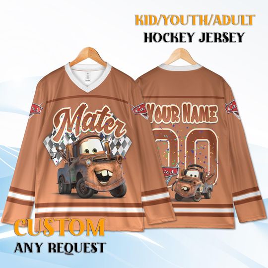 Discover Custom Mater Hockey Jersey  Kids/Youth/Adult Sizes, Personalized Name & Number, Cars Movie Tow Mater Shirt, Race Birthday Outfit