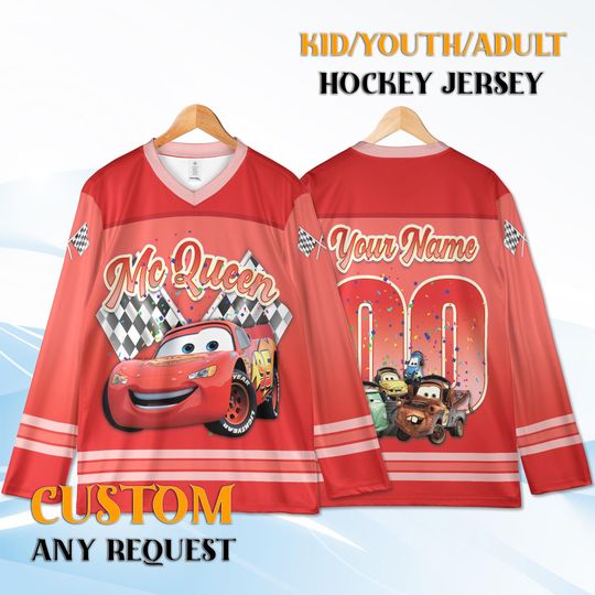 Discover Custom Lightning McQueen Hockey Jersey  Youth/Adult Sizes, Personalized Name & Number, Cars Movie Gift, Race Car Birthday Outfit