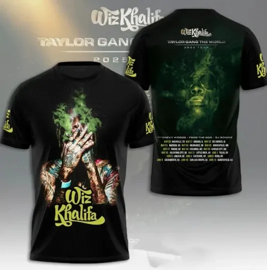 Discover Wiz Khalifa The World Tour 2025 3D AOP T-Shirt Black Gifl For Fan SP006