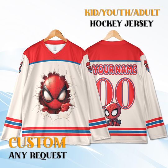 Discover Custom Spiderman Hockey Jersey for Kids, Youth And Adults  Personalized Name & Number, Gamer Hockey Shirt, Spider Hero Birthday Gift