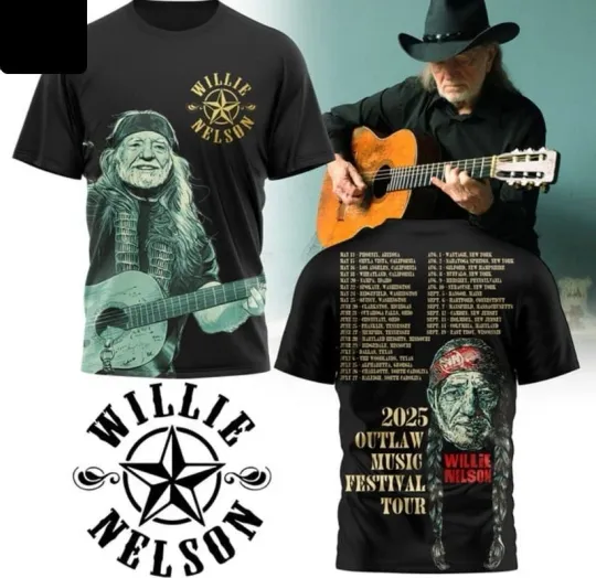Wi-llie Nels0n 2025 Outlaw Music Festival Tour 3D T-Shirt