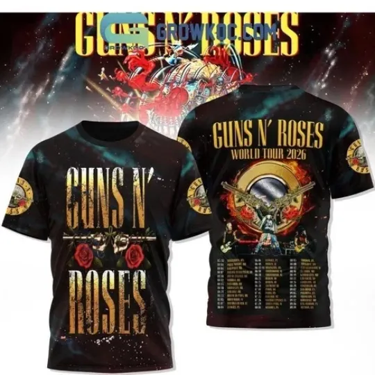 Discover Guns N’ Rose 2026 World Tour All Over Print 3D T-Shirt