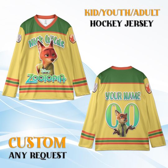 Discover Custom Nick Wilde Zootopia Hockey Jersey  Kids, Youth & Adult Sizes, Personalized Name And Number, Disney Fan Gift, Matching Family Jerseys