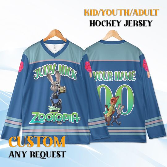 Discover Custom Zootopia Hockey Jersey Judy & Nick  Personalized Name And Number, Kid/Youth/Adult Disney Hockey Shirt, Zootopia Movie Gift