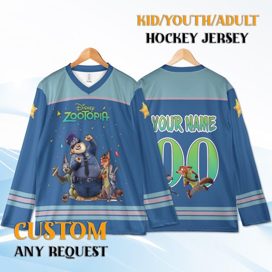 Discover Custom Zootopia Hockey Jersey with Name & Number  Kid/Youth/Adult Personalized Nick And Judy Jersey, Disney Animal City Hockey Shirt