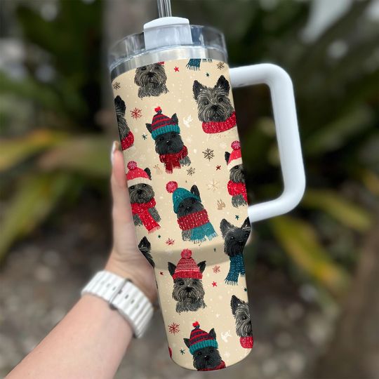 Discover 40oz Stainless Steel Tumbler with Handle - Funny Scottish Terrier Xmas Design, Dog Coffee Cup, Water Dog Gift