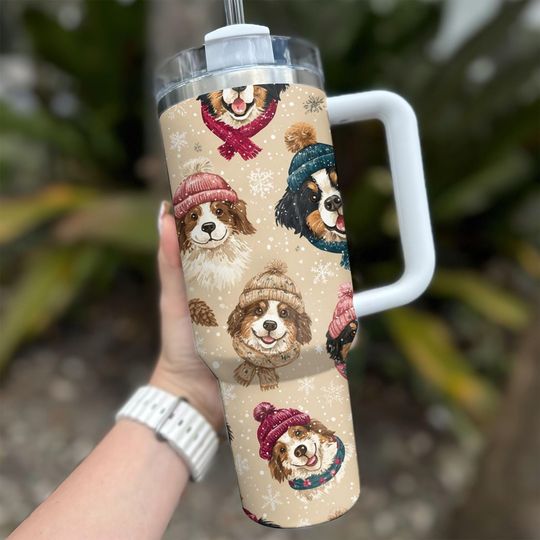 Discover 40oz Stainless Steel Tumbler with Handle - Funny Bernese Mountain Dog Christmas Gift, Dog Lover Coffee Cup