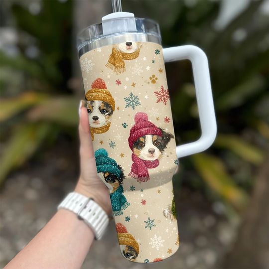 Discover 40oz Australian Cattle Dog Christmas Tumbler with Handle, Stainless Steel Coffee Cup, Dog Lover Gift