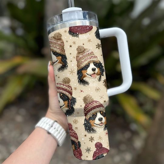 Discover 40 oz Stainless Steel Tumbler with Handle - Funny Bernese Mountain Dog Christmas Coffee Cup, Dog Lover Gift