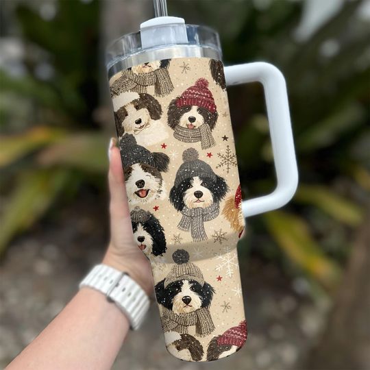 Discover Bernedoodle Christmas 40oz Stainless Steel Tumbler with Handle - Dog Lover Gift