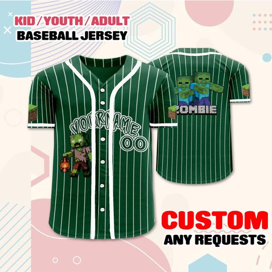 Minecraft Custom Gamer Baseball Jersey, Kids Youth Adult Baseball Shirt  Personalized Name Number  , Birthday Gift for Boys