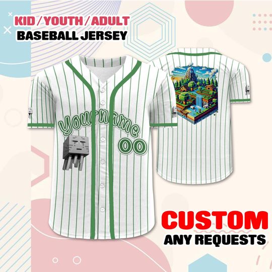 Custom Minecraft Baseball Jersey, Personalized Gamer Shirt  Minecraft Birthday Gift