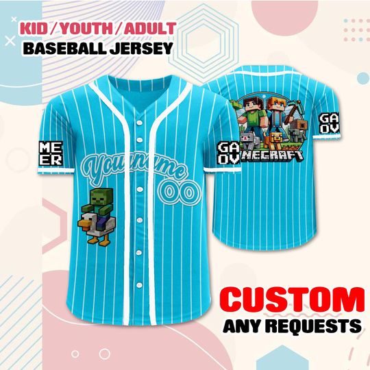Discover Custom Minecraft Birthday Baseball Jersey, Kids Youth Adult Gamer Shirt, Minecraft Gift for Boys