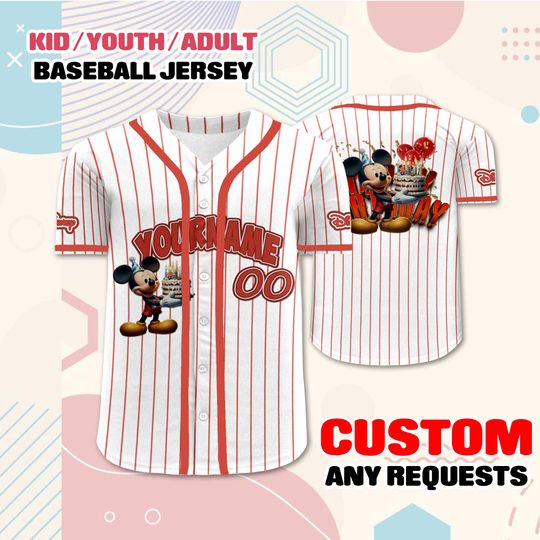 Discover Custom Mickey Birthday Baseball Jersey, Personalized Party Outfit