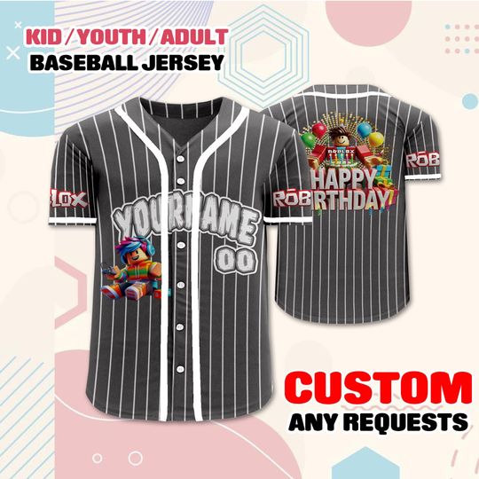Custom Roblox Birthday Baseball Jersey, Gamer Gift