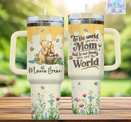 Discover Mama Bear Winnie the Pooh Tumbler 40oz with Handle, Insulated Drinkware, Disney Winnie Gift