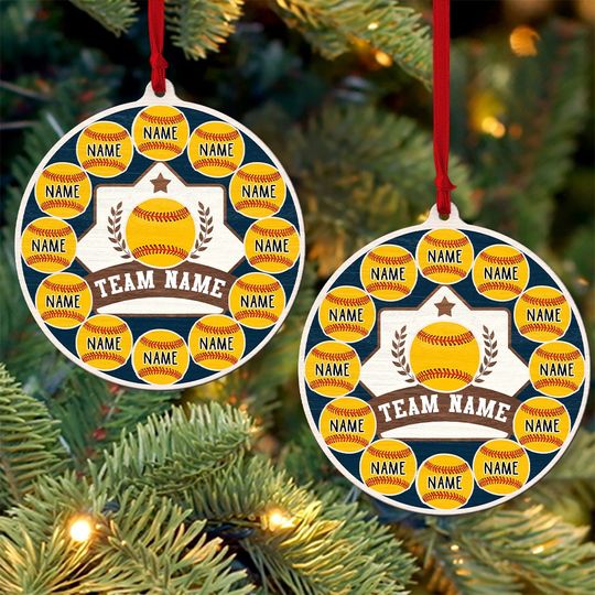 Discover Personalized Softball Ornament, Custom Softball Christmas Tree Decoration, Softball Lover Gift for Softball Team