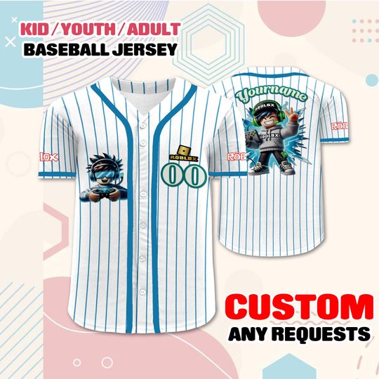 Custom Roblox Player baseball Jersey, Personalized Name Baseball Shirt for Kids Youth Adult Gamers