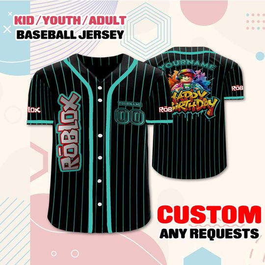 Custom Roblox Gaming Baseball Jersey, Personalized Name Baseball Shirt, Kid Youth Gamer Gift