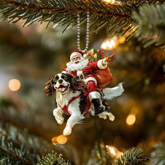 Discover 2D Flat Cavalier King Charles Spaniel Ornament, Santa & Dog Car Hanging Christmas Decoration, Dog Lover Gift