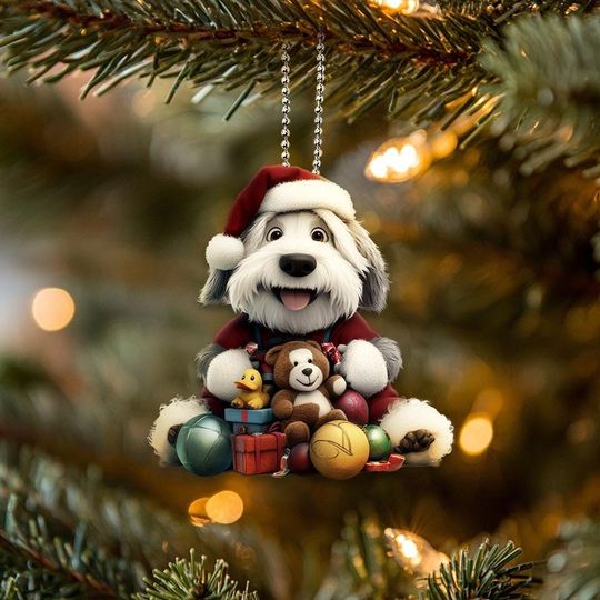 Discover 2D Flat Cute Old English Sheepdog Ornament, Dog Car Hanging Decor, Christmas Gift for Dog Lovers