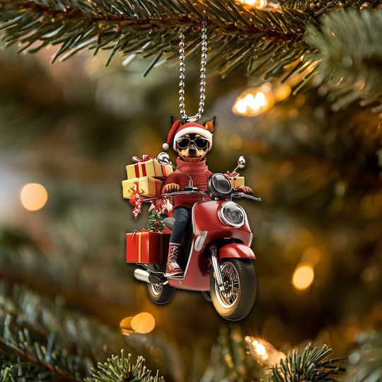 Discover Miniature Pinscher Ornament, Mini Pinscher Dog Riding a Motorbike, Car Hanging Ornament, Christmas Gift, Dog Lover Gift