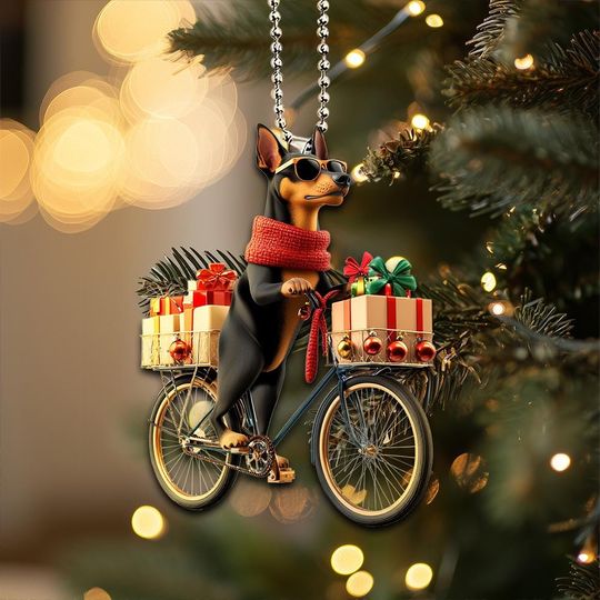 Discover Doberman Pinscher Ornament, Doberman Dog Riding a Bicycle, Doberman Pinscher Dog 2D Flat Ornament, Christmas Gifts, Dog Lover Gifts