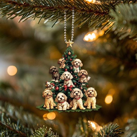 Discover 2D Flat Cockapoo Ornament, Dog Christmas Tree Decoration, Holiday Dog Lover Gift