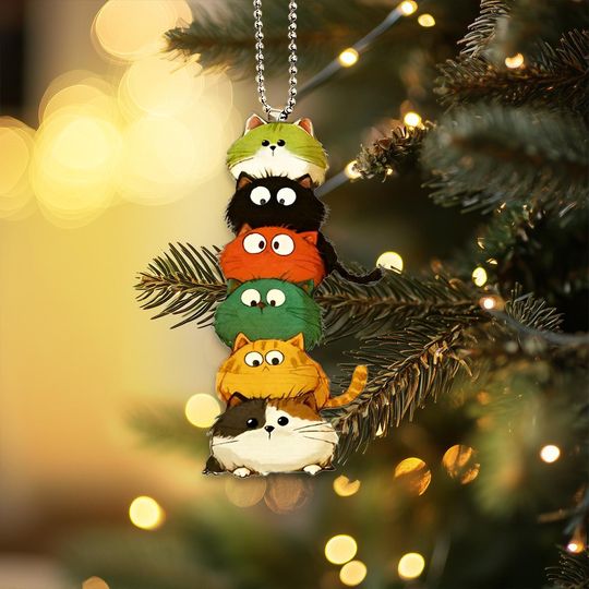 Discover Funny Tuxedo Cat Ornament, Tuxedo Cat on Bicycle, 2D Flat Cat Decor, Christmas Gift, Cat Lover Gift