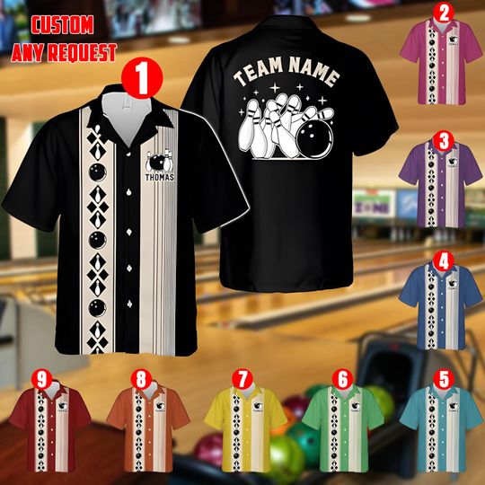 Discover Personalized Retro Bowling Hawaiian Shirt, Custom Team Bowling Apparel, Gift for Bowlers