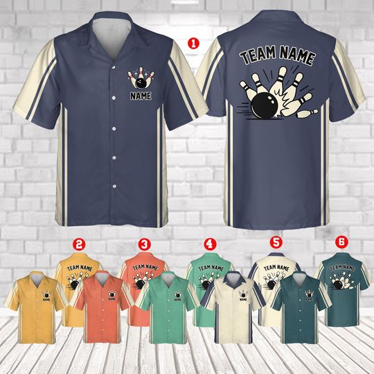 Discover Personalized Vintage Bowling Hawaiian Shirt for Men Women Kid Youth, Custom Name Bowling Shirt, Bowling Hawaiian Shirt, Bowling Party Shirt