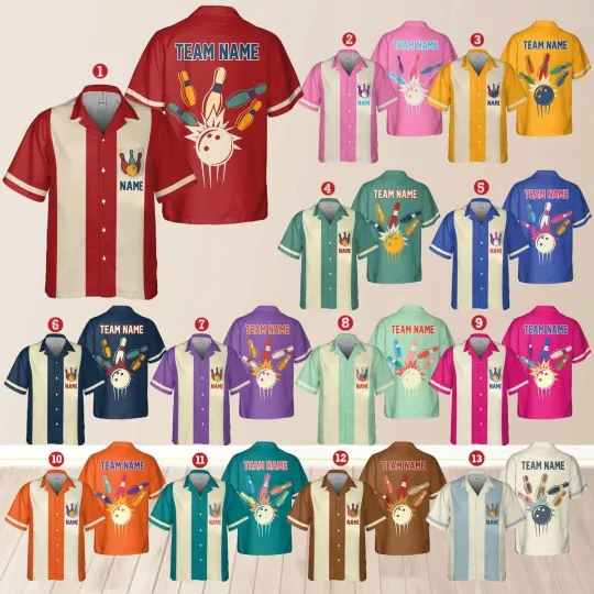 Discover Retro Stripe Bowling Hawaiian Shirt – Personalized Custom Name Vacation Shirt
