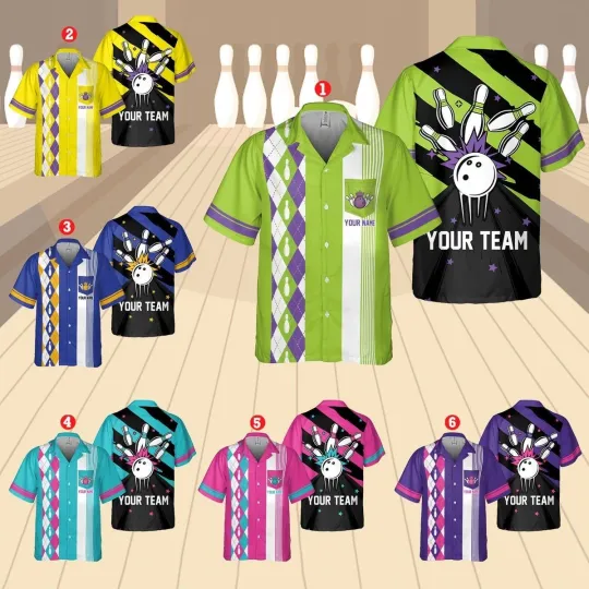 Discover Personalized Bowling Hawaiian Shirt – Custom Name Retro Stripe Aloha Shirt