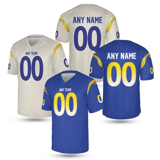 Discover Personalize Name and Number Los Angeles Jersey, Royal Blue and Gold Custom Football Jersey  LA Fan Shirt  Unisex Game Day Apparel