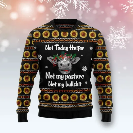 Discover Cow Not Today Sunflower -  Ugly Christmas Sweater - 3D Print Ugly Sweatshirt