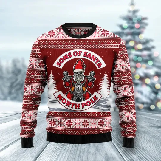 Discover Red Sons of Santa Ugly Christmas Sweater - 3D Print Ugly Sweatshirt