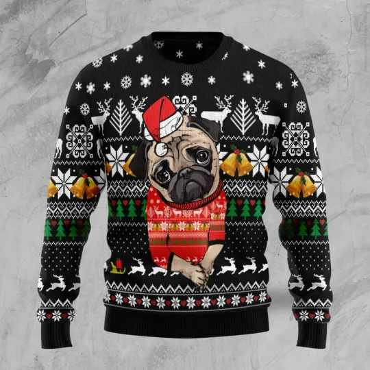 Discover Lovely Pug - Ugly Christmas Sweater unisex - 3D Print Ugly Sweatshirt