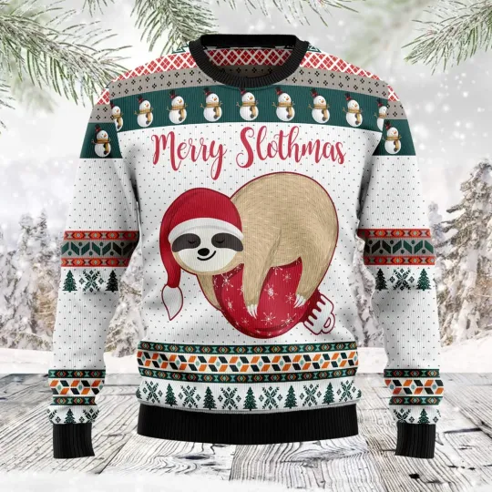 Discover Merry Slothmas unisex - Ugly Christmas Holiday Sweater- 3D Print Ugly Sweatshirt